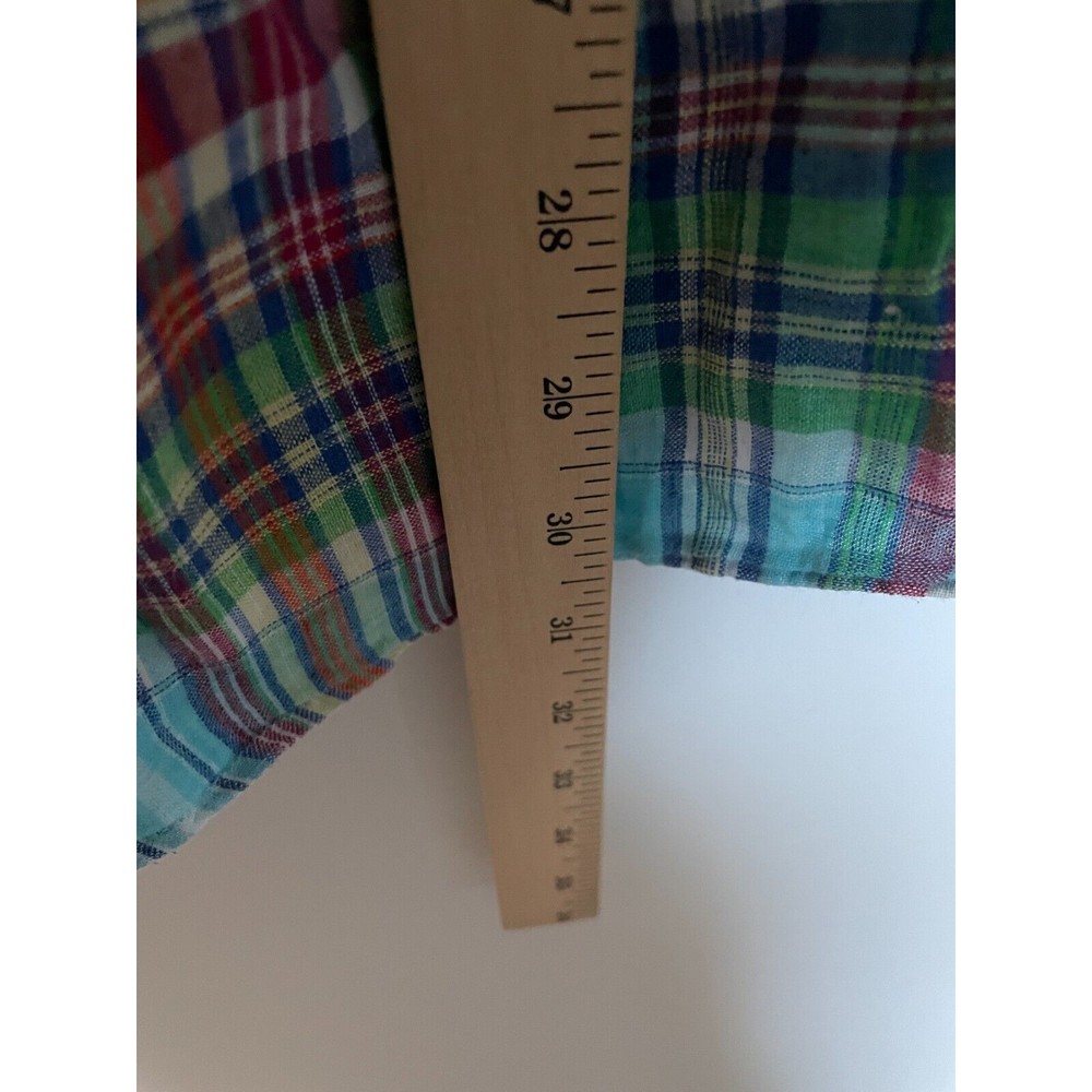 Ralph Lauren Linen Shirt Mens Large Red Blue Green Plaid Button Down Pony Preppy - Picture 8 of 8